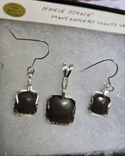 Load image into Gallery viewer, Custom Wire Wrapper Polished Hokie Stone Virginia Tech Gray Quarry Set: Earrings, Necklace/Pendant Sterling Silver