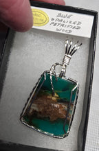 Load image into Gallery viewer, Custom Wire Wrapped Blue Opalized Petrified Wood Necklace/Pendant Sterling Silver