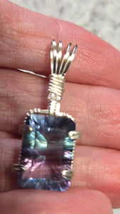 Custom Wire Wrapped Faceted Rainbow Lavender Flourite 11.5 ct. Necklace/Pendant Sterling Silver
