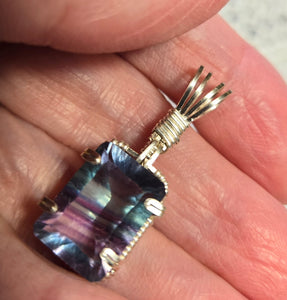 Custom Wire Wrapped Faceted Rainbow Lavender Flourite 11.5 ct. Necklace/Pendant Sterling Silver
