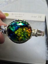 Load image into Gallery viewer, Custom Wire Wrapped Dichroic Glass Bracelet 7 1/4 Sterling Silver