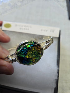 Custom Wire Wrapped Dichroic Glass Bracelet 7 1/4 Sterling Silver