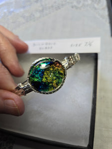 Custom Wire Wrapped Dichroic Glass Bracelet 7 1/4 Sterling Silver