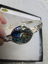 Load image into Gallery viewer, Custom Wire Wrapped Dichroic Glass Bracelet Size 7 1/4 Sterling Silver