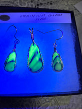 Load image into Gallery viewer, Custom Cut Polished &amp; Wire Wrapped Uranium Glass Slag Set Necklace/Pendant Earrings Sterling Silver