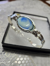 Load image into Gallery viewer, Custom Cut Polished &amp; Wire Wrapped Uranium Slag Glass Bracelet Size 7 1/2 Sterling Silver