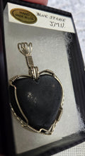 Load image into Gallery viewer, Custom Wire Wrapped Unpolished JMU Blue Stone Heart Necklace/Pendant Sterling Silver