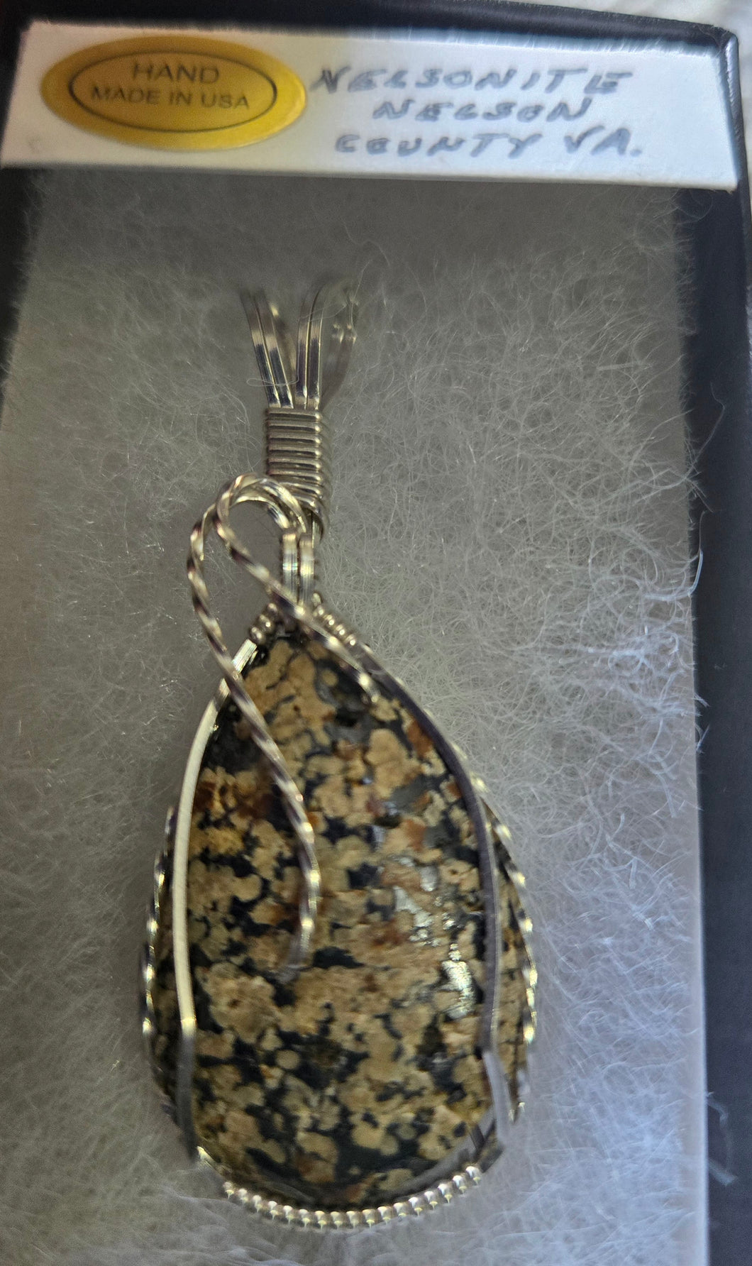 Custom Cut Polished & Wire Wrapped Nelsonite VA State Stone Necklace/Pendant Sterling Silver
