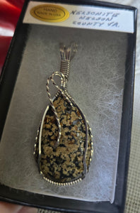 Custom Cut Polished & Wire Wrapped Nelsonite VA State Stone Necklace/Pendant Sterling Silver