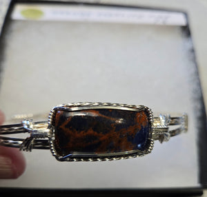 Custom Cut Polished & Wire Wrapped Orange Sodalite Size 7 1/4 Bracelet Sterling Silver