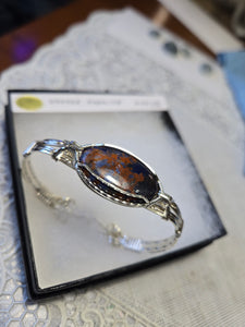 Custom Cut Polished & Wire Wrapped Orange Sodalite Bracelet Size 6 3/4 Sterling Silver