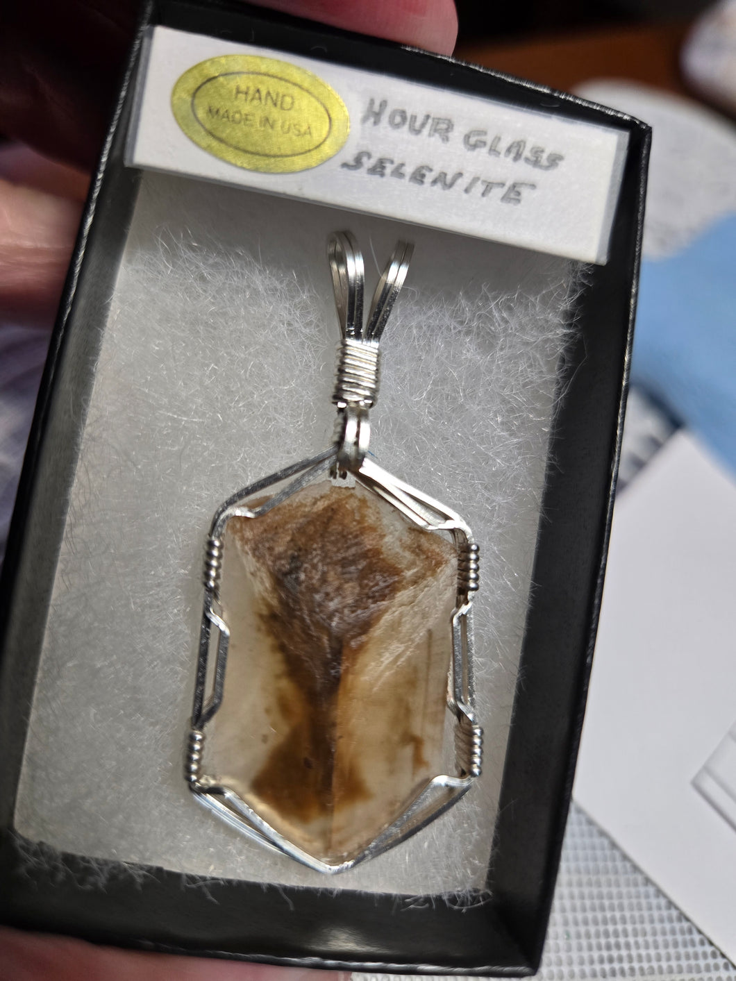 Custom Wire Wrapped Rare Natural Hourglass Selenite from Jet Oklahoma Necklace/Pendant Sterling Silver