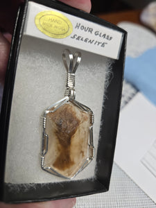 Custom Wire Wrapped Rare Natural Hourglass Selenite from Jet Oklahoma Necklace/Pendant Sterling Silver