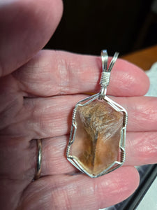 Custom Wire Wrapped Rare Natural Hourglass Selenite from Jet Oklahoma Necklace/Pendant Sterling Silver