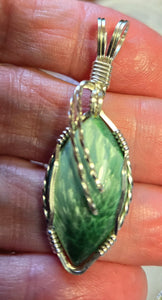 Custom Cut Polished & Wire Wrapped Green Bridewell Stone Set: Necklace/Pendant Earrings Sterling Silver