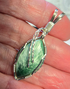 Custom Cut Polished & Wire Wrapped Green Bridewell Stone Set: Necklace/Pendant Earrings Sterling Silver