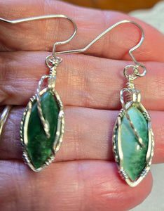 Custom Cut Polished & Wire Wrapped Green Bridewell Stone Set: Necklace/Pendant Earrings Sterling Silver