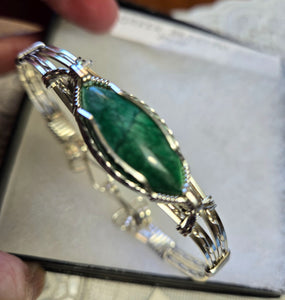 Custom Cut Polished & Wire Wrapped Green Bridewell Stone Bracelet Size 7 Sterling Silver