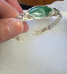 Custom Cut Polished & Wire Wrapped Green Bridewell Stone Bracelet Size 7 Sterling Silver