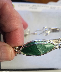 Custom Cut Polished & Wire Wrapped Green Bridewell Stone Bracelet Size 7 Sterling Silver