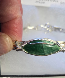 Custom Cut Polished & Wire Wrapped Green Bridewell Stone Bracelet Size 7 Sterling Silver