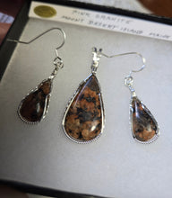 Load image into Gallery viewer, Custom Cut Polished &amp; Wire Wrapped Pink Granite Mt. Desert Island Maine Set: Necklace/Pendant Earrings Sterling Silver