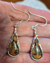 Load image into Gallery viewer, Custom Cut Polished &amp; Wire Wrapped Pink Granite Mt. Desert Island Maine Set: Necklace/Pendant Earrings Sterling Silver