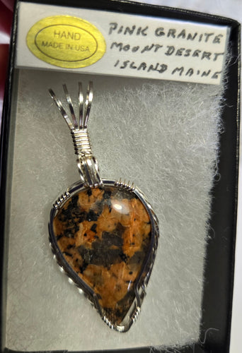 Custom Cut & Polished Pink Granite Mount Desert Island Maine Necklace/Pendant Sterling Silver