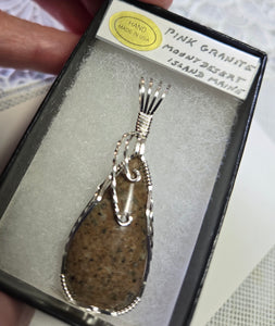 Custom Cut & Polished Pink Granite Mount Desert Island Maine Necklace/Pendant Sterling