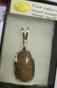 Custom Cut & Polished Pink Granite Mount Desert Island Maine Necklace/Pendant Sterling Silver