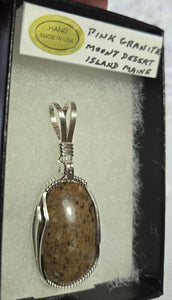 Custom Cut & Polished Pink Granite Mount Desert Island Maine Necklace/Pendant Sterling Silver