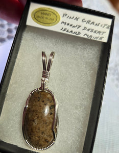 Custom Cut & Polished Pink Granite Mount Desert Island Maine Necklace/Pendant Sterling Silver