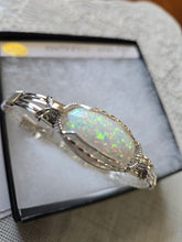 Load image into Gallery viewer, **SOLD**Custom Cut Polished &amp; Wire Wrapped Synthetic Opal Bracelet Size 7 Sterling Silver