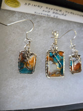 Load image into Gallery viewer, Custom Wire Wrapped Spiney Oyster Turquoise &amp; Bronze Set: Necklace/Pendant Earrings Sterling Silver