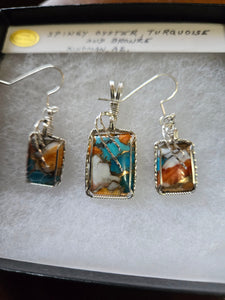 Custom Wire Wrapped Spiney Oyster Turquoise & Bronze Set: Necklace/Pendant Earrings Sterling Silver