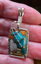 Load image into Gallery viewer, Custom Wire Wrapped Spiney Oyster Turquoise &amp; Bronze Set: Necklace/Pendant Earrings Sterling Silver