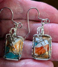 Load image into Gallery viewer, Custom Wire Wrapped Spiney Oyster Turquoise &amp; Bronze Set: Necklace/Pendant Earrings Sterling Silver