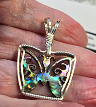 Load image into Gallery viewer, Custom Wire Wrapped Paua Shell Butterfly Necklace/Pendant Sterling Silver