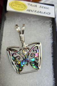 Custom Wire Wrapped Paua Shell Butterfly Necklace/Pendant Sterling Silver