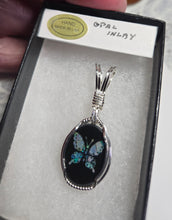 Load image into Gallery viewer, Custom Wire Wrapped Australian Opal Inlay Butterfly Necklace/Pendant Sterling Silver