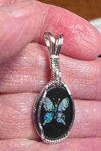 Load image into Gallery viewer, Custom Wire Wrapped Australian Opal Inlay Butterfly Necklace/Pendant Sterling Silver