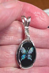 Custom Wire Wrapped Australian Opal Inlay Butterfly Necklace/Pendant Sterling Silver