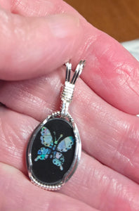 Custom Wire Wrapped Australian Opal Inlay Butterfly Necklace/Pendant Sterling Silver