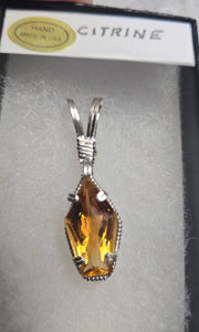 Custom Wire Wrapped Faceted Citrine 7.13 cts Necklace/Pendant  Sterling Silver