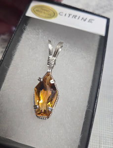 Custom Wire Wrapped Faceted Citrine 7.13 cts Necklace/Pendant  Sterling Silver