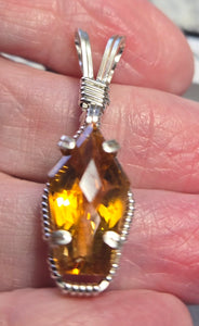 Custom Wire Wrapped Faceted Citrine 7.13 cts Necklace/Pendant  Sterling Silver