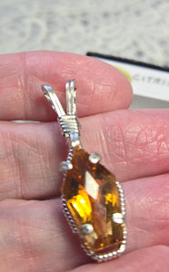 Custom Wire Wrapped Faceted Citrine 7.13 cts Necklace/Pendant  Sterling Silver