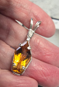 Custom Wire Wrapped Faceted Citrine 7.13 cts Necklace/Pendant  Sterling Silver