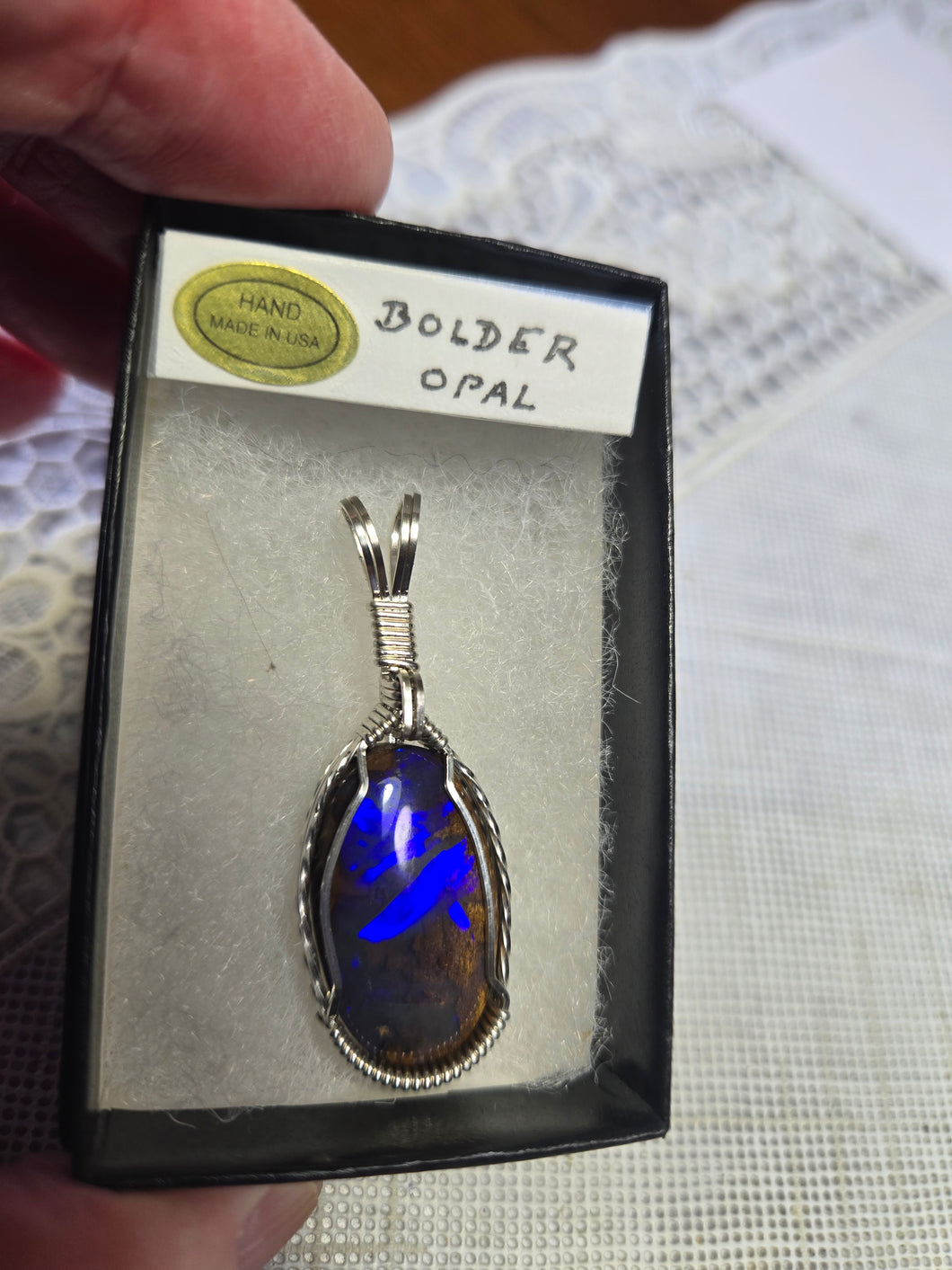 Custom Wire Wrapped Boulder Opal Necklace/Pendant Sterling Silver