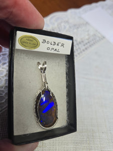 Custom Wire Wrapped Boulder Opal Necklace/Pendant Sterling Silver